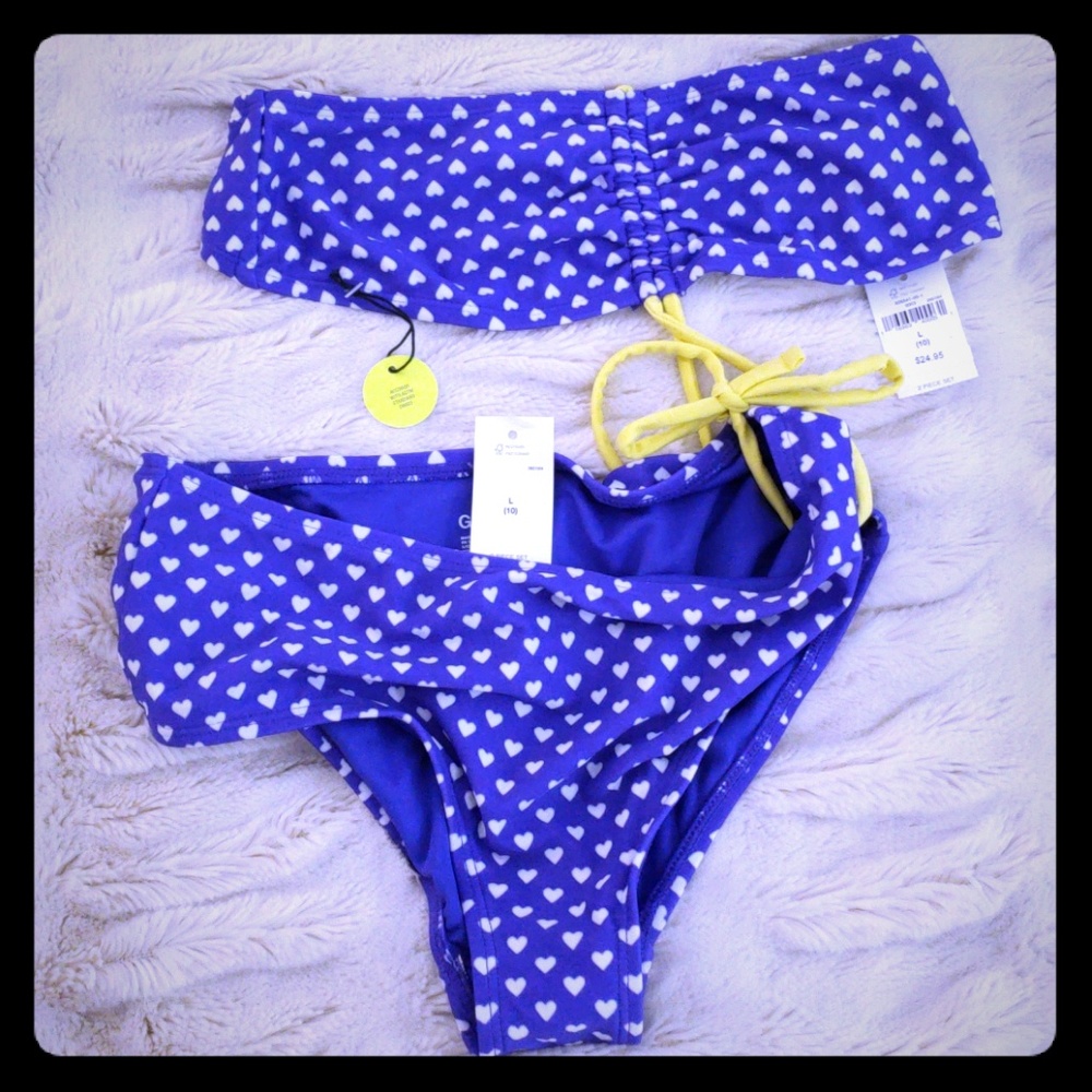 Gap Kids Girls Bikini Purple with White Hearts